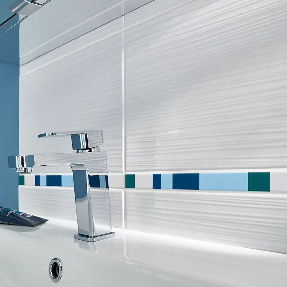 Listel Salerna 2x40cm bleu grés cérame émaillé