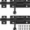 Loquet de porte à boulon avec trou de verrouillage, serrure de porte coulissante en acier inoxydable 304, 4 pouces, noir, 2 packs-Deko Discount