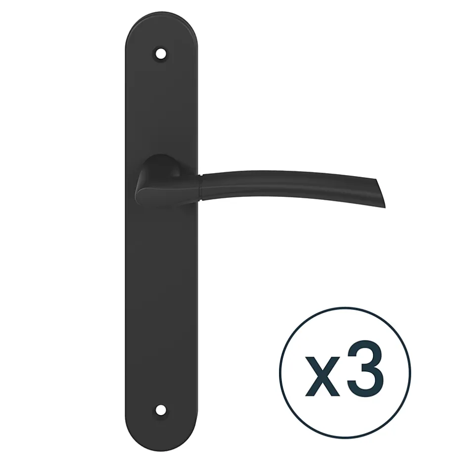 Lot 3 ensembles poignée sur plaque rond Hirel effet nickel mat noir L.128mm x l.40mm entraxe 195mm-GoodHome Sale