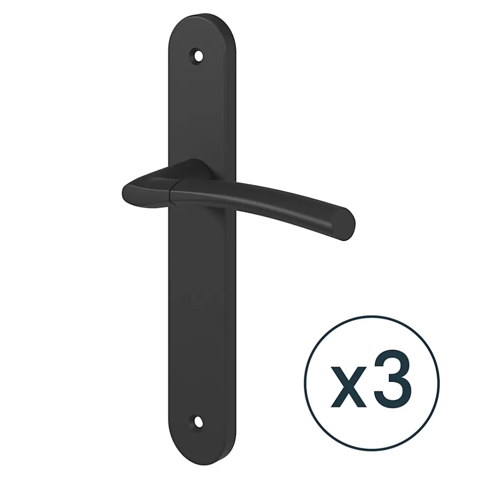 Lot 3 ensembles poignée sur plaque rond Hirel effet nickel mat noir L.128mm x l.40mm entraxe 195mm-GoodHome Sale