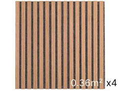 Lot 4 Panneaux Muraux Acoustique en Bois - 60x60cm- Cerisier Naturel - A Lattes - Panneau Tasseau de Bois Naturel-Quiet Wall Clearance