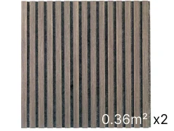 Lot 2 Panneaux Muraux Acoustiques en Bois - 60x60cm - Chêne Foncé - A Lattes - Panneau Tasseau de Bois Naturel-Quiet Wall New