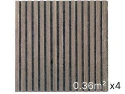 Lot 4 Panneaux Muraux Acoustiques en Bois - 60x60cm - Chêne Foncé - A Lattes - Panneau Tasseau de Bois Naturel-Quiet Wall Sale