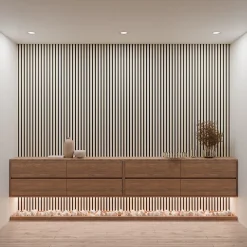 Mpdiscount Lot 4 pièces - Panneau Acoustique - Chêne - Feutrine Noir - 240x60x1.1cm