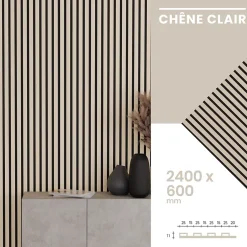 Mpdiscount Lot 4 pièces - Panneau Acoustique - Chêne - Feutrine Noir - 240x60x1.1cm