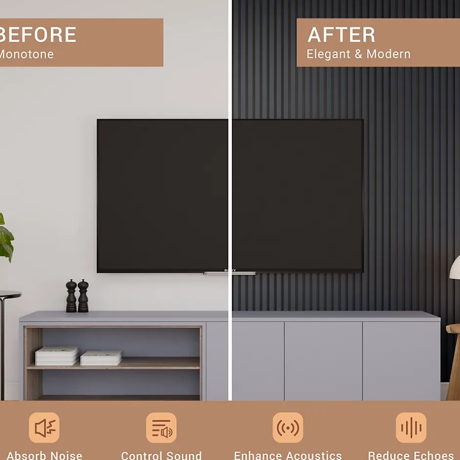 Lot 4 pièces - Panneau Acoustique - Noir Mat - Feutrine Noir - 240x60x1.1cm-Mpdiscount Sale