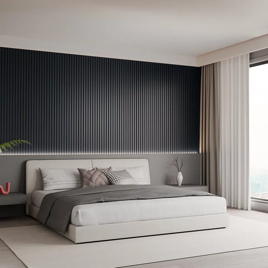 Lot 4 pièces - Panneau Acoustique - Noir Mat - Feutrine Noir - 240x60x1.1cm-Mpdiscount Sale