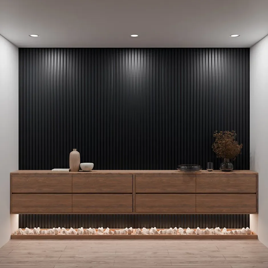 Lot 4 pièces - Panneau Acoustique - Noir Mat - Feutrine Noir - 240x60x1.1cm-Mpdiscount Sale