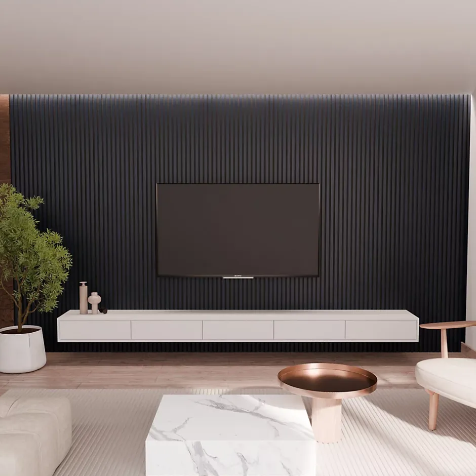 Lot 4 pièces - Panneau Acoustique - Noir Mat - Feutrine Noir - 240x60x1.1cm-Mpdiscount Sale