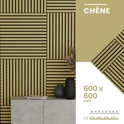 Lot 4 pièces, Panneau Acoustique, Chêne, Feutrine Noir, 60x60cm-Perform Panel Best