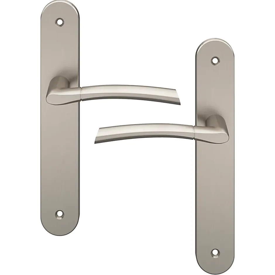 Lot 3 poignées sur plaque GoodHome Hirel effet nickel satin gris L.128mm x l.40mm entraxe 195mm