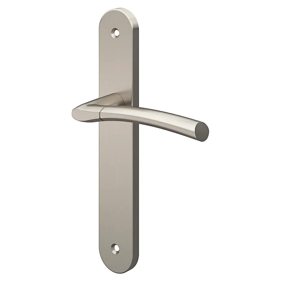 Lot 3 poignées sur plaque GoodHome Hirel effet nickel satin gris L.128mm x l.40mm entraxe 195mm