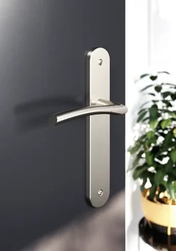 Lot 3 poignées sur plaque GoodHome Hirel effet nickel satin gris L.128mm x l.40mm entraxe 195mm