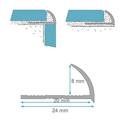 Saniverre Lot de 1 CEZ Quart de rond 8 mm carrelage profilé aluminium Argent