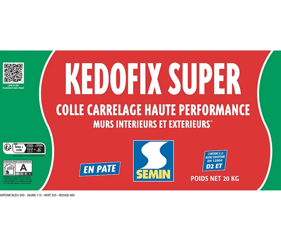 Lot de 2 colles pour Carrelage Haute Performance Kedofix , Prêt à l'emploi, Intérieur/extérieur, seau de 20 kg-Semin Discount