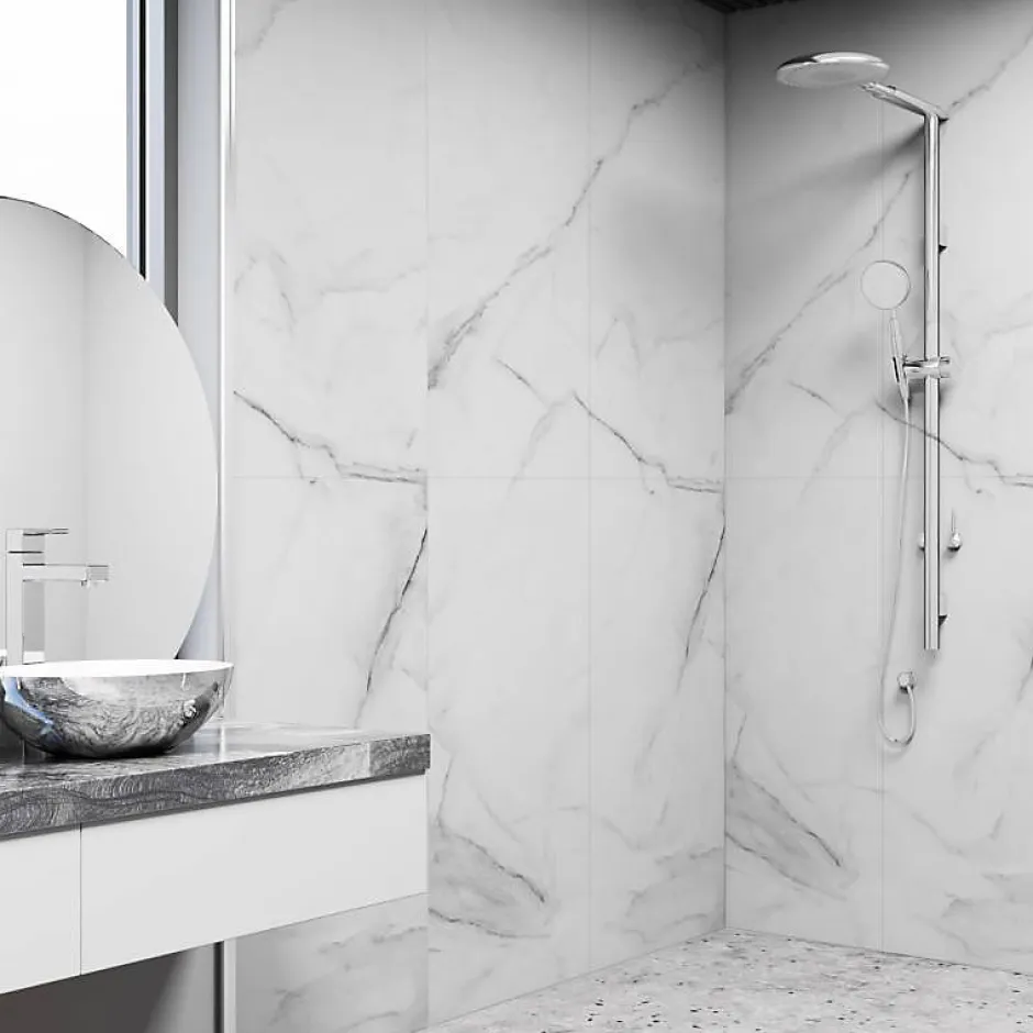 Lot de 4 Dalles Murales Douche SPC/PVC Décor Marbre Blanc brillant - 59,2x118,4cm - 2,8M²-Decoon New