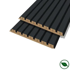 Forestea Lot de 2 demi panneaux mural décoratif lamelles MDF noir 1250 x 287 x 20 mm 0,72 M2