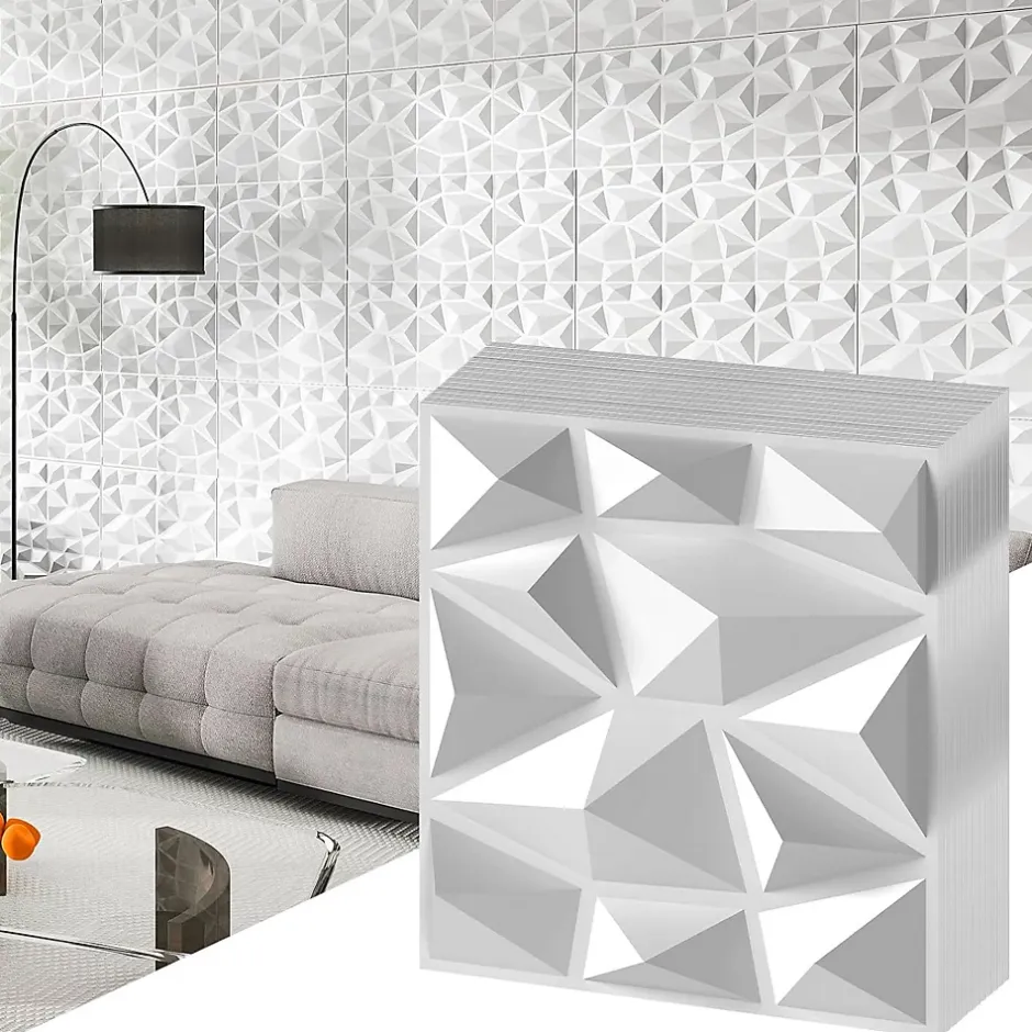 Lot de 100 Panneau Mural Decoratif en Diamant , Panneaux Muraux 3D en PVC, Facile à Découper, Imperméable, Résistant à Chaleur-Giantex Online