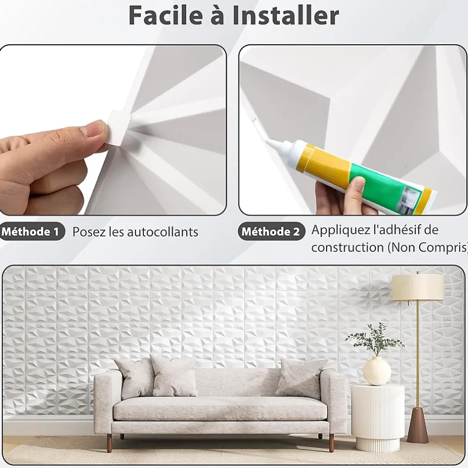 Lot de 100 Panneau Mural Decoratif en Diamant , Panneaux Muraux 3D en PVC, Facile à Découper, Imperméable, Résistant à Chaleur-Giantex Online