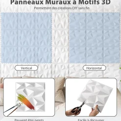 Lot de 100 Panneau Mural Decoratif en Diamant , Panneaux Muraux 3D en PVC, Facile à Découper, Imperméable, Résistant à Chaleur-Giantex Online