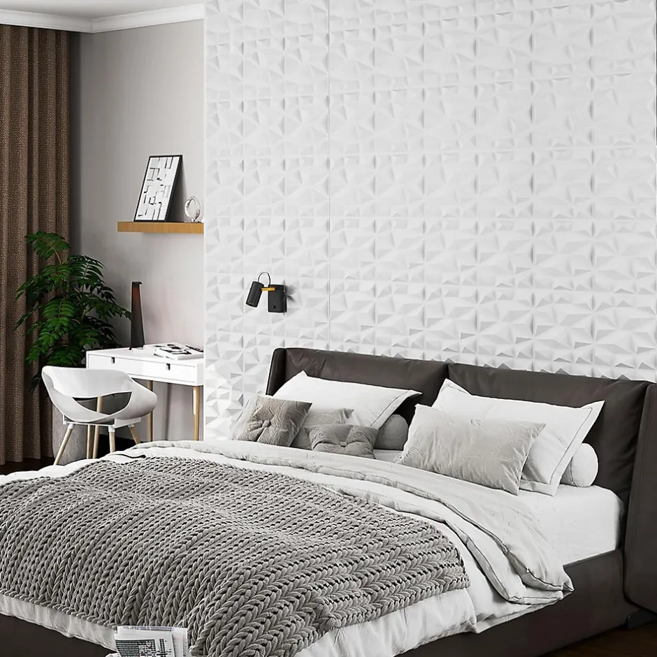 Lot de 100 Panneau Mural Decoratif en Diamant , Panneaux Muraux 3D en PVC, Facile à Découper, Imperméable, Résistant à Chaleur-Giantex Online