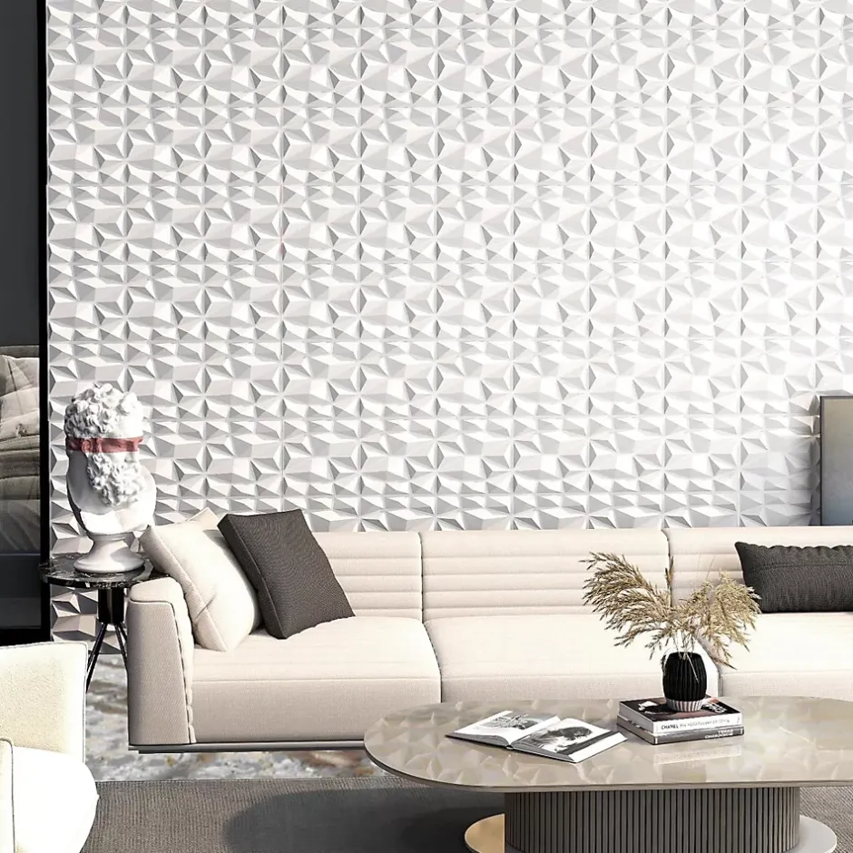 Lot de 50/100 Panneau Mural Decoratif en Diamant, Panneaux Muraux 3D en PVC, Imperméable & Résistant à Chaleur-Giantex New