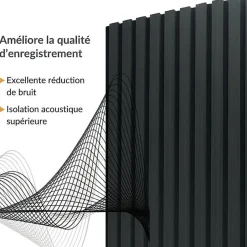 Lot de 2 Panneaux Acoustiques Muraux Bois 240x60x2,2cm - Couleur Noir avec Fond Noir --Silamp Clearance