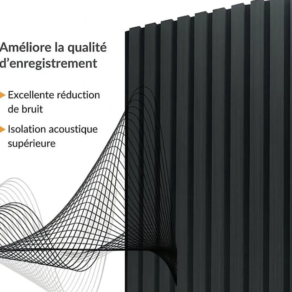 Lot de 2 Panneaux Acoustiques Muraux Bois 240x60x2,2cm - Couleur Noir avec Fond Noir --Silamp Clearance