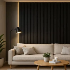 Lot de 2 Panneaux Acoustiques Muraux Bois 240x60x2,2cm - Couleur Noir avec Fond Noir --Silamp Clearance