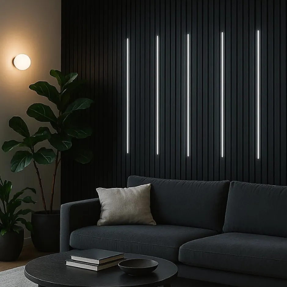 Lot de 2 Panneaux Acoustiques Muraux Bois 240x60x2,2cm - Couleur Noir avec Fond Noir --Silamp Clearance