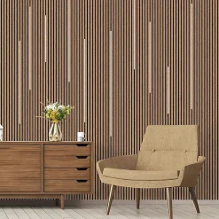 Silamp Lot de 2 Panneaux Acoustiques Muraux Bois 240x60x2,2cm - Finition Noyer - Fond Noir -