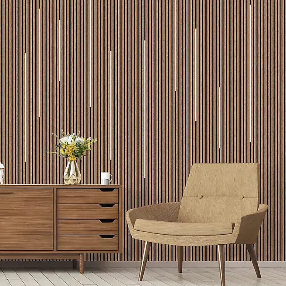 Silamp Lot de 2 Panneaux Acoustiques Muraux Bois 240x60x2,2cm - Finition Noyer - Fond Noir -