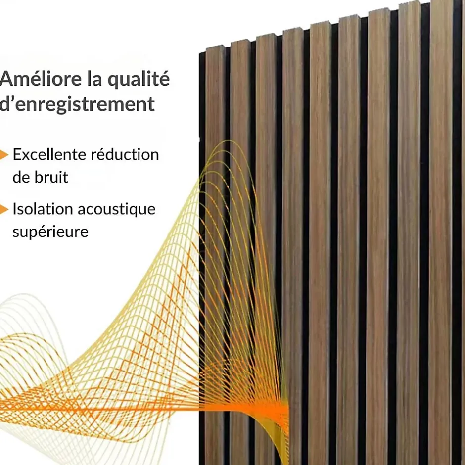 Silamp Lot de 2 Panneaux Acoustiques Muraux Bois 240x60x2,2cm - Finition Noyer - Fond Noir -