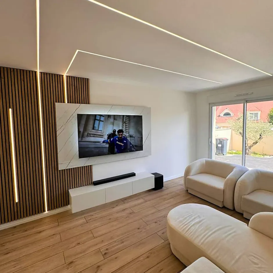 Silamp Lot de 2 Panneaux Acoustiques Muraux Bois 240x60x2,2cm - Finition Noyer - Fond Noir -