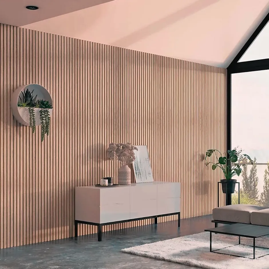 Silamp Lot de 2 Panneaux Acoustiques Muraux Bois 240x60x2,2cm - Finition Noyer - Fond Noir -