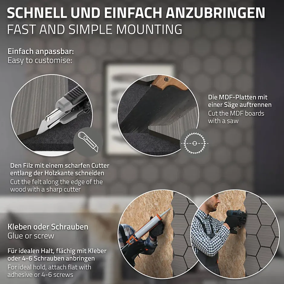 Lot de 2 panneaux acoustiques hexagonaux 66x81 cm 1m² isolation phonique gris-Ml-Design Online