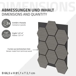 Lot de 2 panneaux acoustiques hexagonaux 66x81 cm 1m² isolation phonique gris-Ml-Design Online
