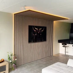 Silamp Lot de 2 Panneaux Acoustiques Muraux Bois 240x60x2,2cm - Chêne Blanc avec Fond Noir -