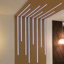 Silamp Lot de 2 Panneaux Acoustiques Muraux Bois 240x60x2,2cm - Chêne Blanc avec Fond Noir -