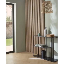 Lot de 2 panneaux acoustiques bois 250 x 30 x 1,9 cm - Lamelles bois placage chêne clair véritable fond noir - 1,5m²-Decoon