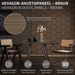 Ml-Design Lot de 2 panneaux acoustiques hexagonaux 66x81 cm 1m² isolation phonique marron