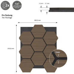 Ml-Design Lot de 2 panneaux acoustiques hexagonaux 66x81 cm 1m² isolation phonique marron