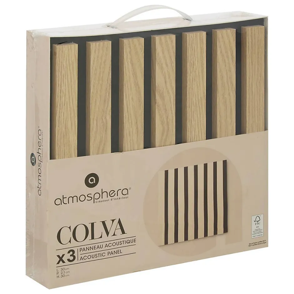 Lot de 3 panneaux décoratifs Colva beige fond noir 30x30cm - Atmosphera-Atmosphera Créateur D'Intérieur New