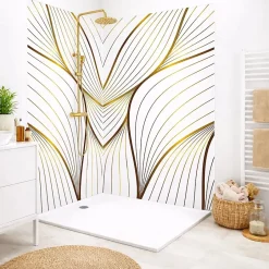 99Deco Lot de 2 panneaux de douche en PVC (90x220 & 120x220 cm) + profilés blanc - Sotma - Blanc et doré