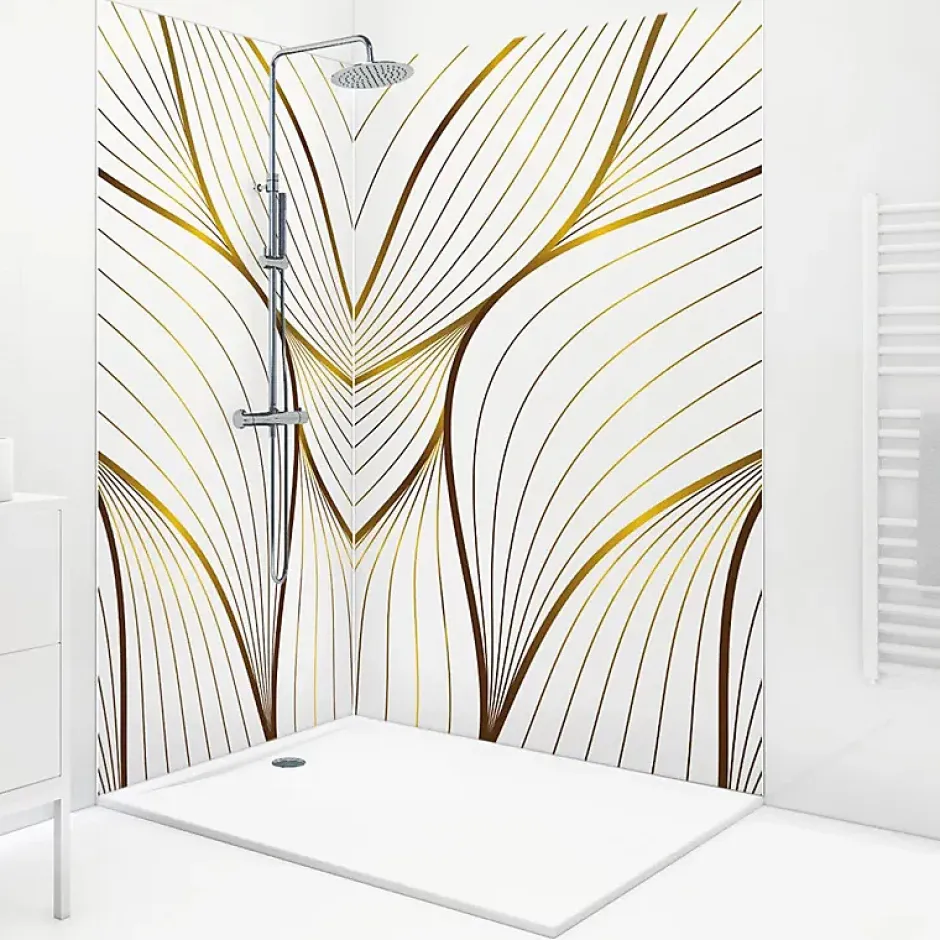 99Deco Lot de 2 panneaux de douche en PVC (90x220 & 120x220 cm) + profilés blanc - Sotma - Blanc et doré