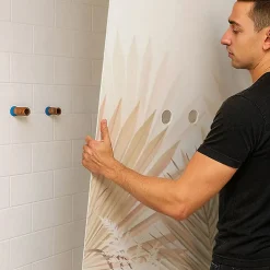 99Deco Lot de 2 panneaux de douche en PVC (90x220 & 120x220 cm) + profilés blanc - Motif végétal - Beige - Gaïa