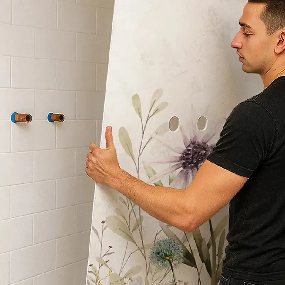 99Deco Lot de 2 panneaux de douche en PVC (90x220 & 120x220 cm) + profilés blanc - Herbier - Multicouleurs