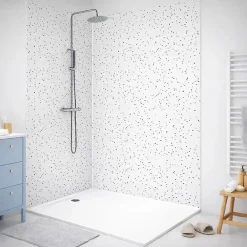 Lot de 2 panneaux de douche en aluminium (90x220 & 120x220 cm) + profilés blanc - Terrazzo Mineral - Multicolore-99Deco Outlet