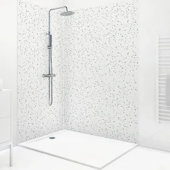 Lot de 2 panneaux de douche en aluminium (90x220 & 120x220 cm) + profilés blanc - Terrazzo Mineral - Multicolore-99Deco Outlet