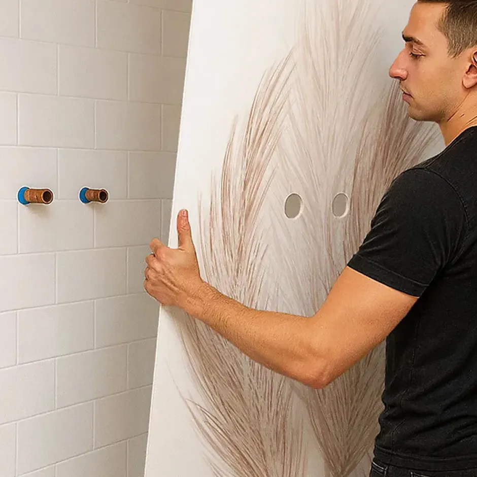 Lot de 2 panneaux de douche en aluminium (90x220 & 120x220 cm) + profilés blanc - Pampa - Marron-99Deco Discount